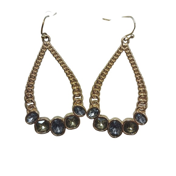 Vintage inspired Teardrop dangle Pierced Earrings gold tone filigree Rhinestones - Picture 7 of 10